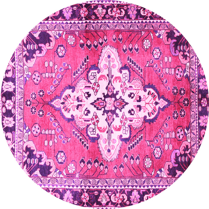 Round Machine Washable Medallion Pink Traditional Rug, wshtr604pnk