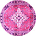Round Machine Washable Medallion Pink Traditional Rug, wshtr604pnk