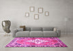Machine Washable Medallion Pink Traditional Rug in a Living Room, wshtr604pnk