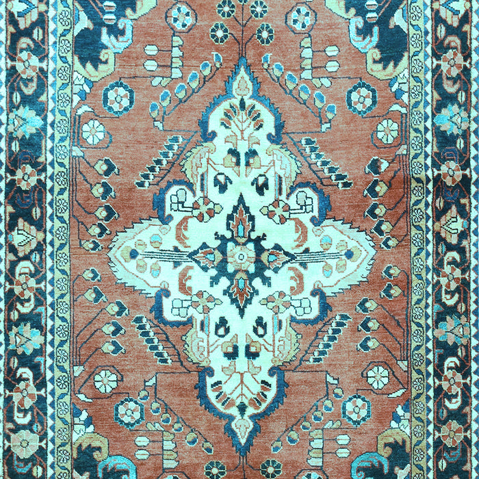 Machine Washable Medallion Light Blue Traditional Rug, wshtr604lblu