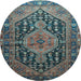 Round Machine Washable Persian Light Blue Traditional Rug, wshtr605lblu