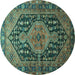 Round Machine Washable Persian Turquoise Traditional Area Rugs, wshtr605turq