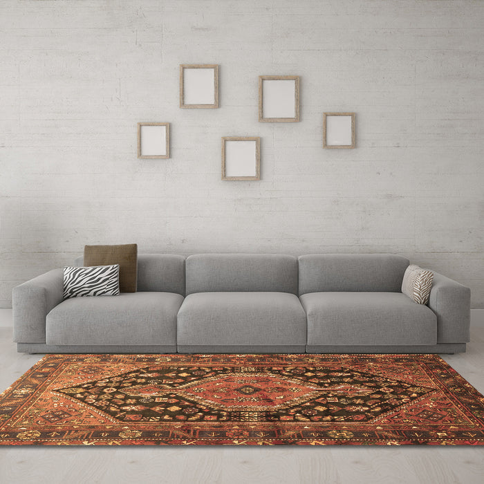 Machine Washable Persian Brown Traditional Rug in a Living Room,, wshtr605brn