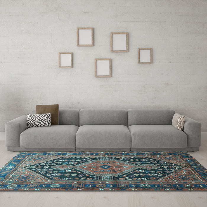 Machine Washable Persian Light Blue Traditional Rug in a Living Room, wshtr605lblu