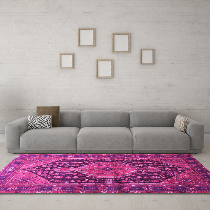 Machine Washable Persian Pink Traditional Rug in a Living Room, wshtr605pnk