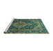 Sideview of Machine Washable Persian Turquoise Traditional Area Rugs, wshtr605turq