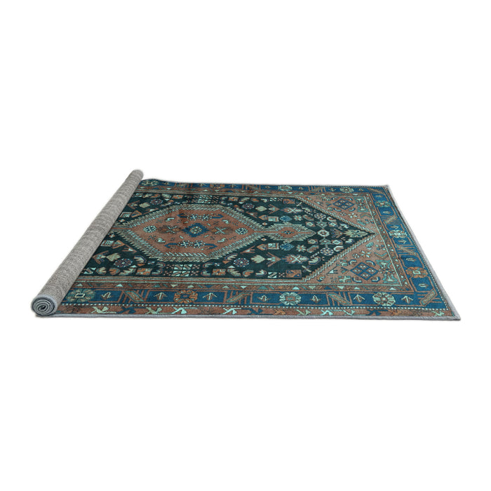 Sideview of Machine Washable Persian Light Blue Traditional Rug, wshtr605lblu