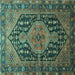 Square Machine Washable Persian Turquoise Traditional Area Rugs, wshtr605turq