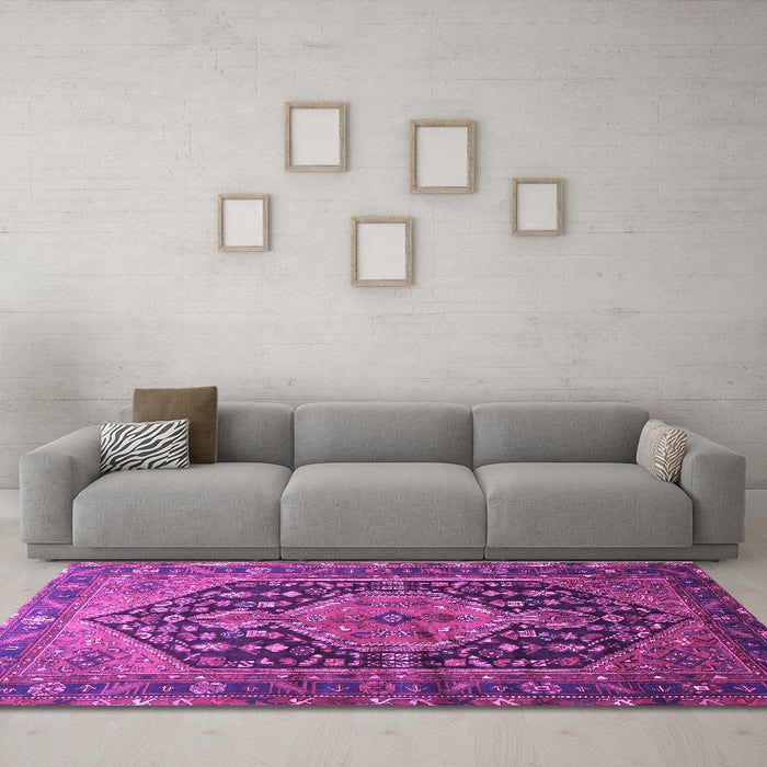 Machine Washable Persian Purple Traditional Area Rugs in a Living Room, wshtr605pur