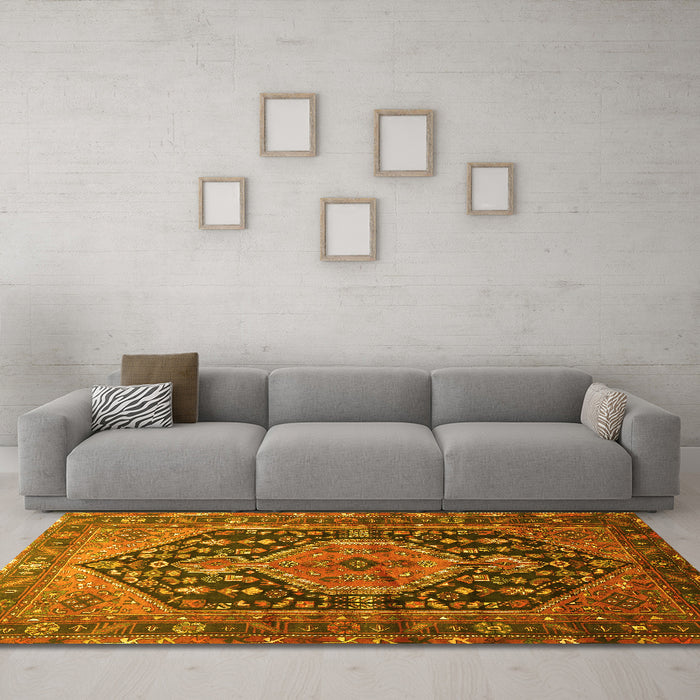Machine Washable Persian Yellow Traditional Rug in a Living Room, wshtr605yw