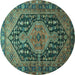 Round Persian Turquoise Traditional Rug, tr605turq