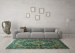 Machine Washable Persian Turquoise Traditional Area Rugs in a Living Room,, wshtr605turq