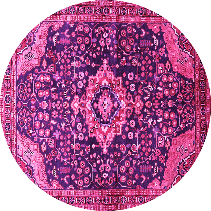Round Machine Washable Persian Pink Traditional Rug, wshtr606pnk