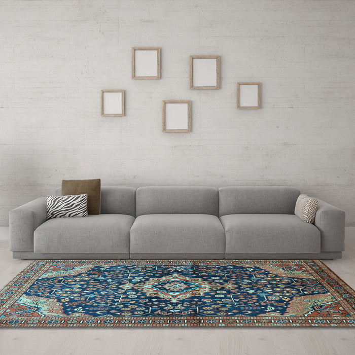 Machine Washable Persian Light Blue Traditional Rug in a Living Room, wshtr606lblu