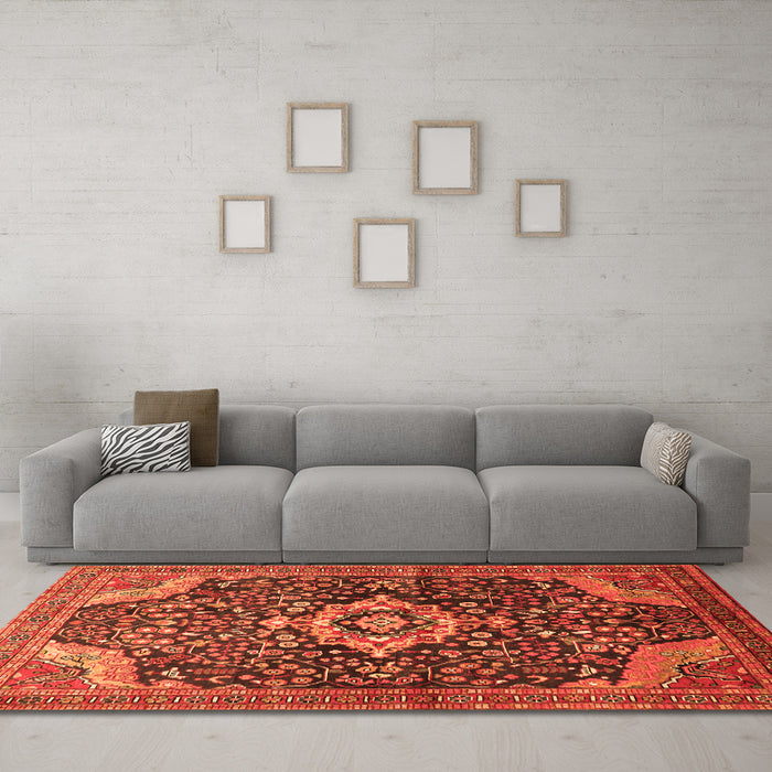 Machine Washable Persian Orange Traditional Area Rugs in a Living Room, wshtr606org