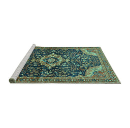 Sideview of Machine Washable Persian Turquoise Traditional Area Rugs, wshtr606turq