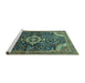 Sideview of Machine Washable Persian Turquoise Traditional Area Rugs, wshtr606turq