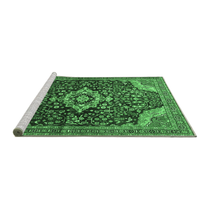 Sideview of Machine Washable Persian Emerald Green Traditional Area Rugs, wshtr606emgrn