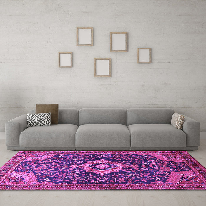 Machine Washable Persian Purple Traditional Area Rugs in a Living Room, wshtr606pur