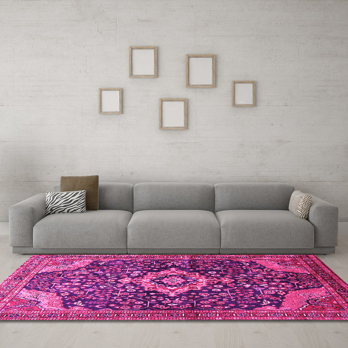 Machine Washable Persian Pink Traditional Rug in a Living Room, wshtr606pnk