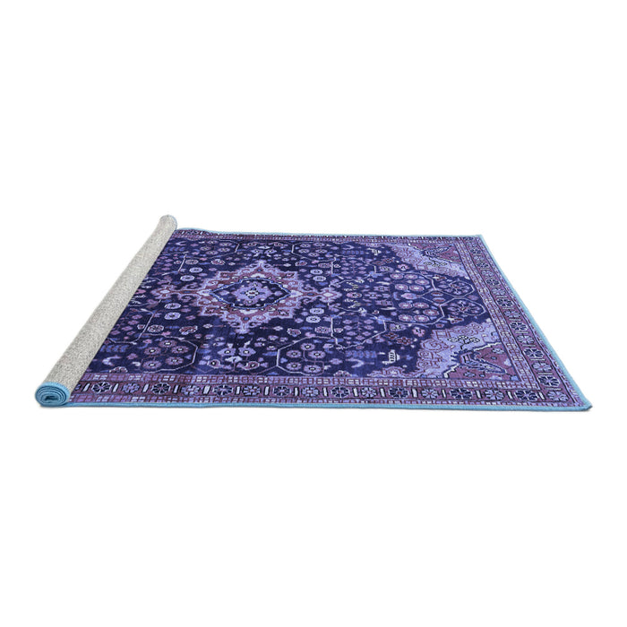 Sideview of Machine Washable Persian Blue Traditional Rug, wshtr606blu
