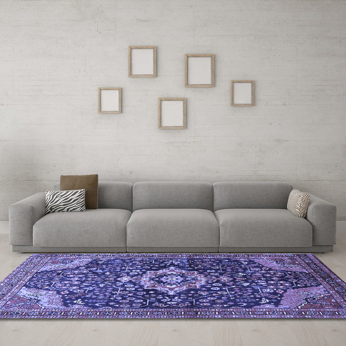 Machine Washable Persian Blue Traditional Rug in a Living Room, wshtr606blu