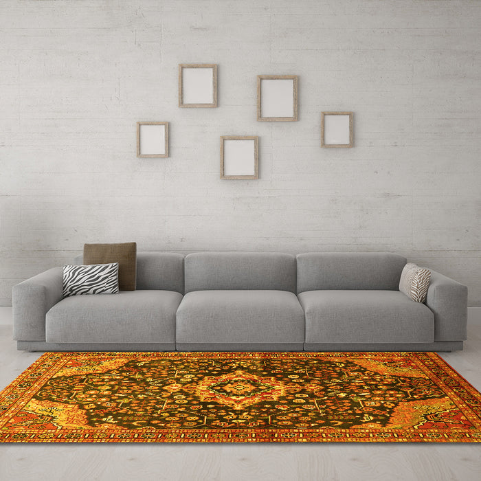 Machine Washable Persian Yellow Traditional Rug in a Living Room, wshtr606yw