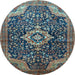 Round Machine Washable Persian Light Blue Traditional Rug, wshtr606lblu