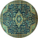 Round Machine Washable Persian Turquoise Traditional Area Rugs, wshtr606turq