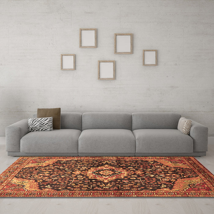 Machine Washable Persian Brown Traditional Rug in a Living Room,, wshtr606brn