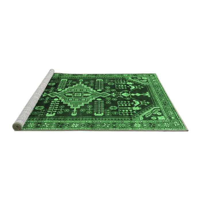 Sideview of Machine Washable Persian Emerald Green Traditional Area Rugs, wshtr607emgrn