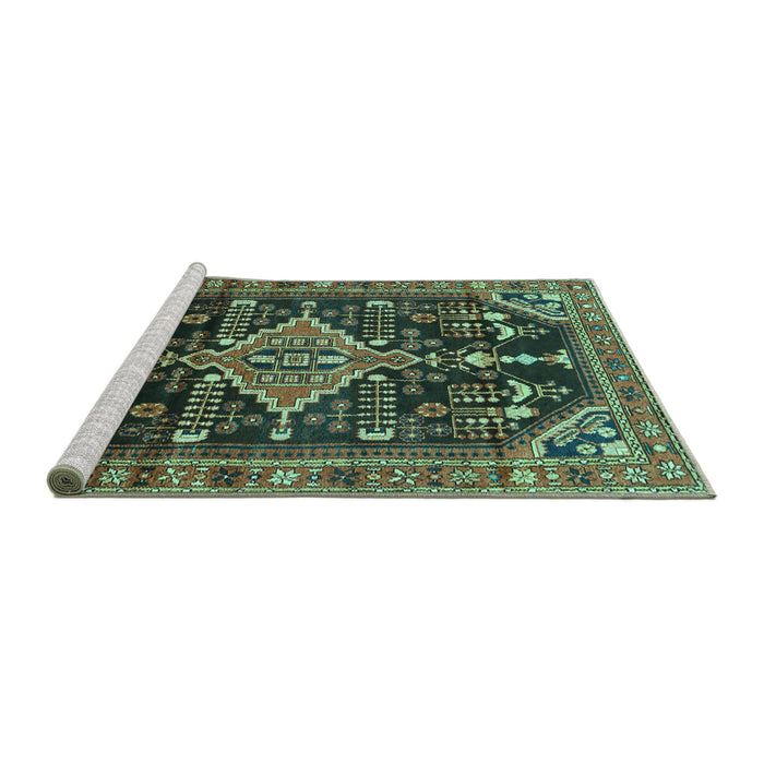 Sideview of Machine Washable Persian Turquoise Traditional Area Rugs, wshtr607turq