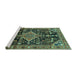 Sideview of Machine Washable Persian Turquoise Traditional Area Rugs, wshtr607turq