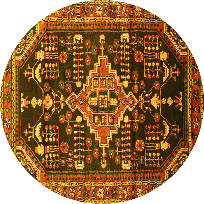 Round Machine Washable Persian Yellow Traditional Rug, wshtr607yw