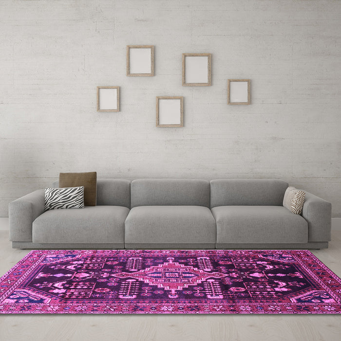 Machine Washable Persian Purple Traditional Area Rugs in a Living Room, wshtr607pur