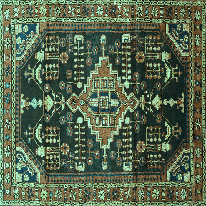 Square Machine Washable Persian Turquoise Traditional Area Rugs, wshtr607turq