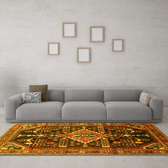 Machine Washable Persian Yellow Traditional Rug in a Living Room, wshtr607yw