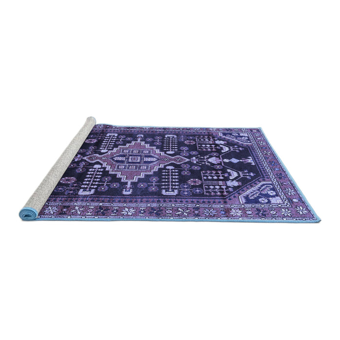 Sideview of Machine Washable Persian Blue Traditional Rug, wshtr607blu