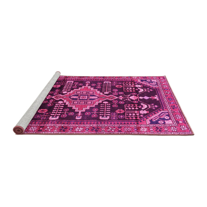Sideview of Machine Washable Persian Pink Traditional Rug, wshtr607pnk