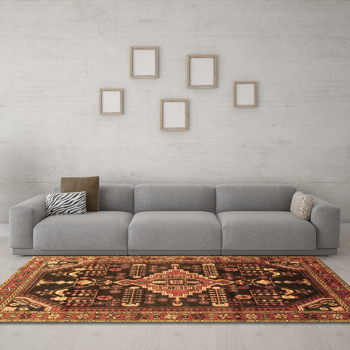 Machine Washable Persian Brown Traditional Rug in a Living Room,, wshtr607brn