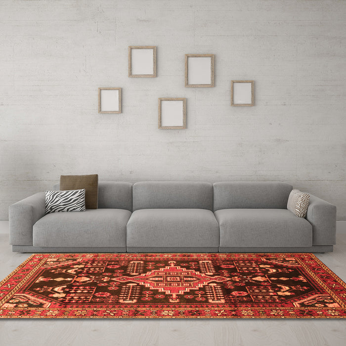 Machine Washable Persian Orange Traditional Area Rugs in a Living Room, wshtr607org