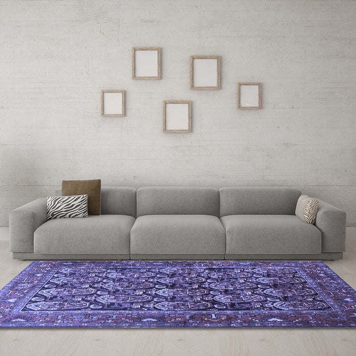 Machine Washable Persian Blue Traditional Rug in a Living Room, wshtr608blu
