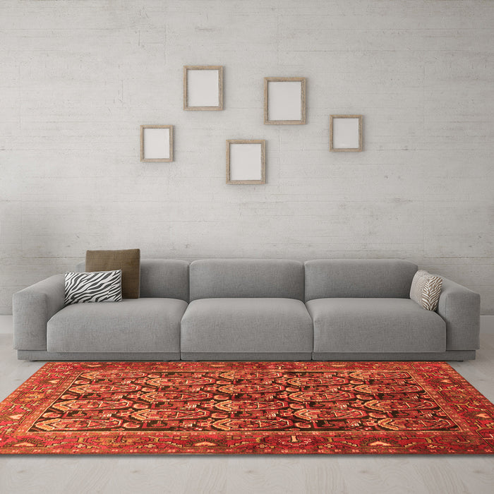 Machine Washable Persian Orange Traditional Area Rugs in a Living Room, wshtr608org