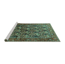 Sideview of Machine Washable Persian Turquoise Traditional Area Rugs, wshtr608turq