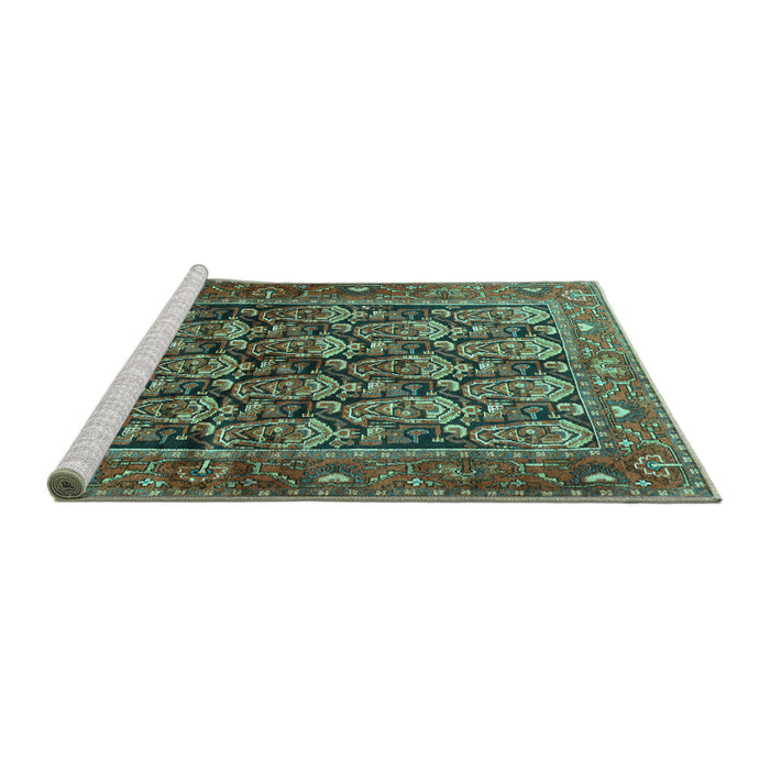 Sideview of Machine Washable Persian Turquoise Traditional Area Rugs, wshtr608turq