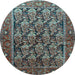 Round Machine Washable Persian Light Blue Traditional Rug, wshtr608lblu