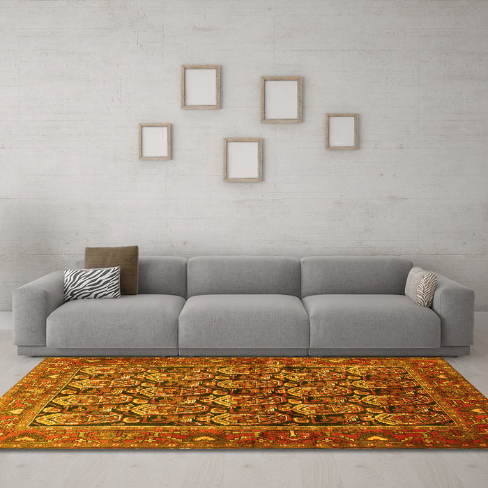 Machine Washable Persian Yellow Traditional Rug in a Living Room, wshtr608yw