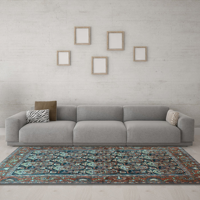 Machine Washable Persian Light Blue Traditional Rug in a Living Room, wshtr608lblu