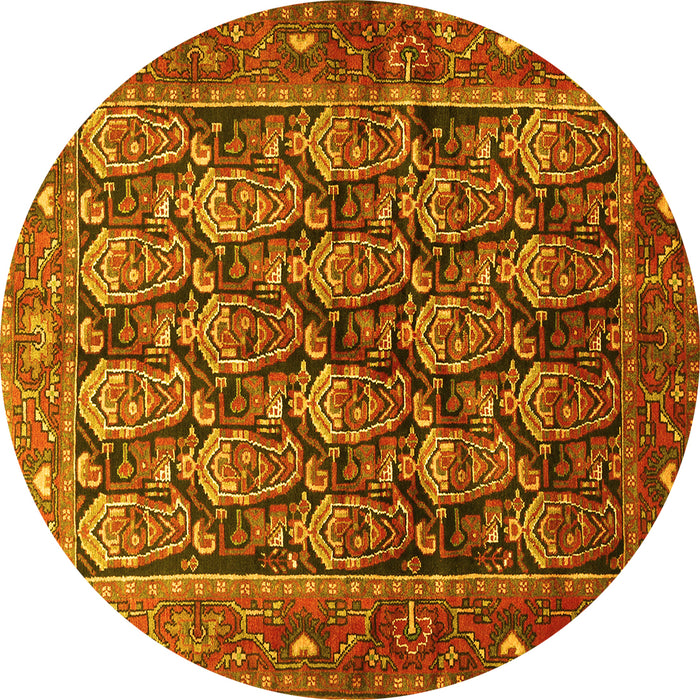 Round Machine Washable Persian Yellow Traditional Rug, wshtr608yw