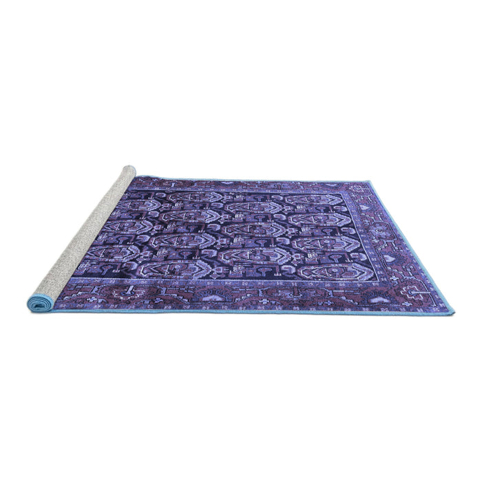 Sideview of Machine Washable Persian Blue Traditional Rug, wshtr608blu